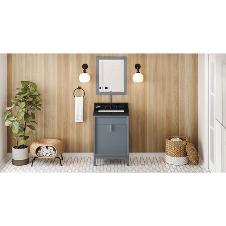 Jeffrey Alexander 24In. Blue Steel Theodora Vanity, Black Granite Vanity Top, Undermount Rectangle Bowl VKITTHE24BSBGR